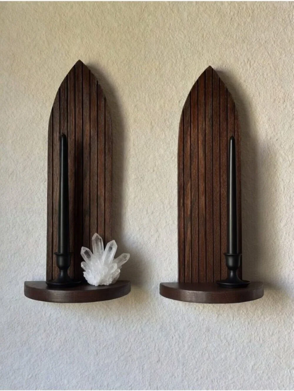 Gothic Arch Wall Shelf Set of 2 | Fluted Wood Altar Shelf | Dark Walnut Witch Sh